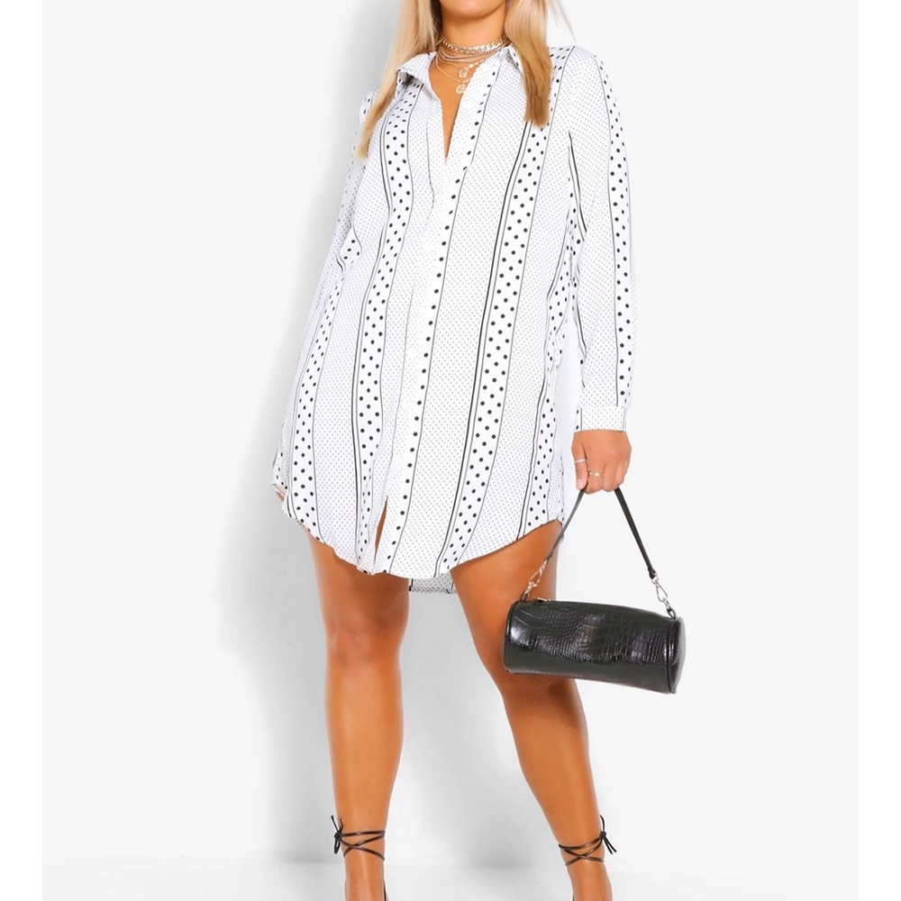 Polka Dot Stripe Shirt Dress